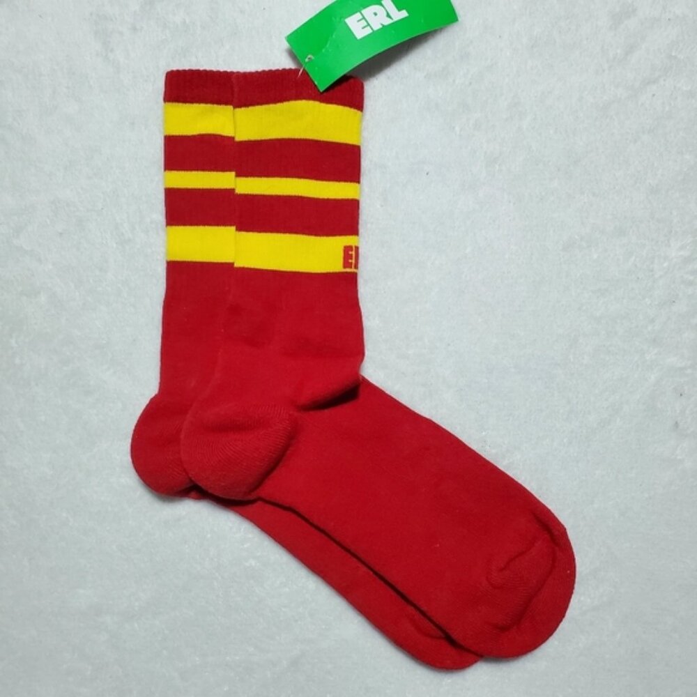 NWT Unisex ERL Crew Red and Yellow Striped Socks Sz L